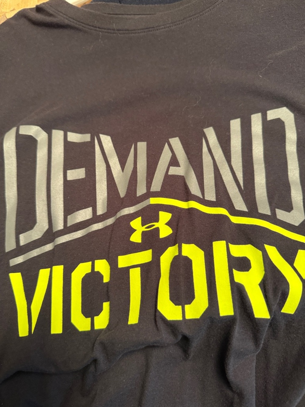 Under Armour Men’s Black Graphic Tee with Yellow and Gray Lettering